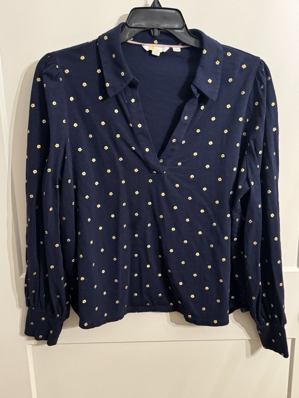 Boden Top Shirt Blouse Sz 20 Navy Gold Polka Dots Preppy Old Money Classic Fun